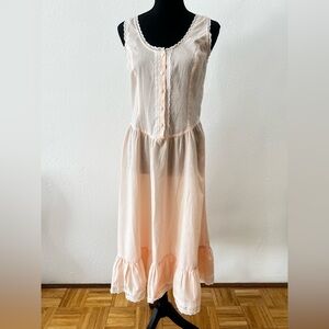 Romantic Lace Trimmed Lightweight Semi Sheer Pink Cottagecore Sleeveless Dress